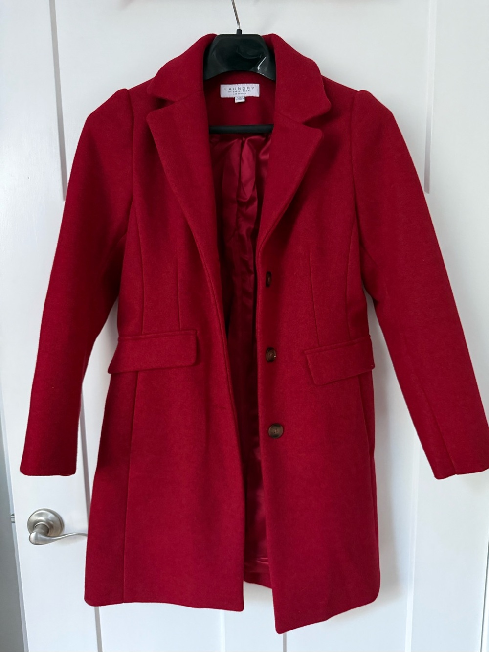 Laundry By Shelli Segal Crimson Red Wool-Blend Tailored Pea Coat